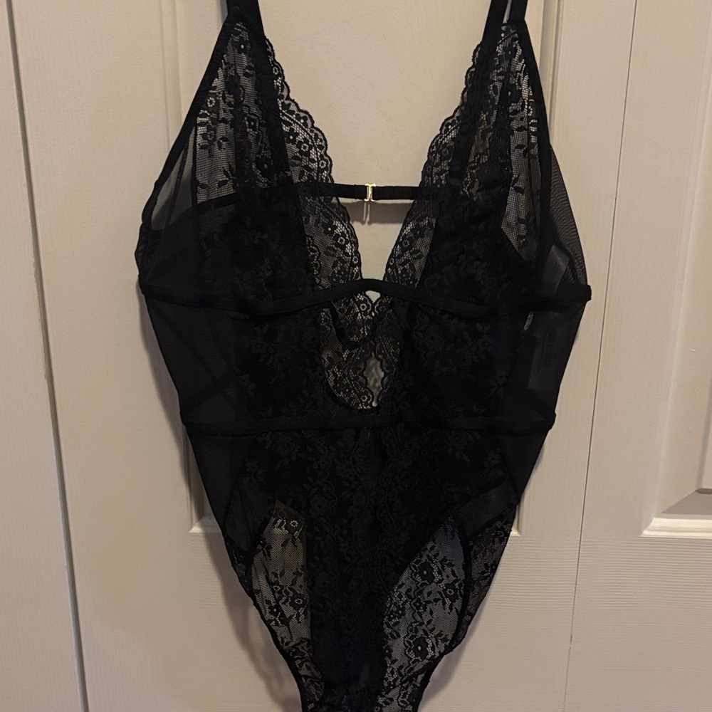 Adore Me Black Lace Plunge Teddy Bodysuit